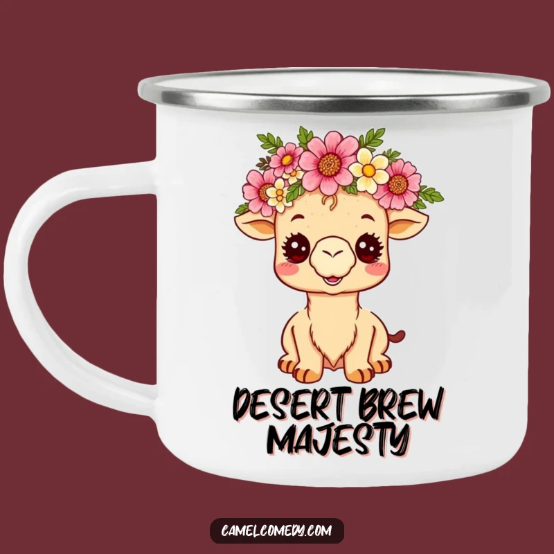 Funny Kawaii Camel Camping Mug - Royal Desert Flower Crown Adventure Cup
