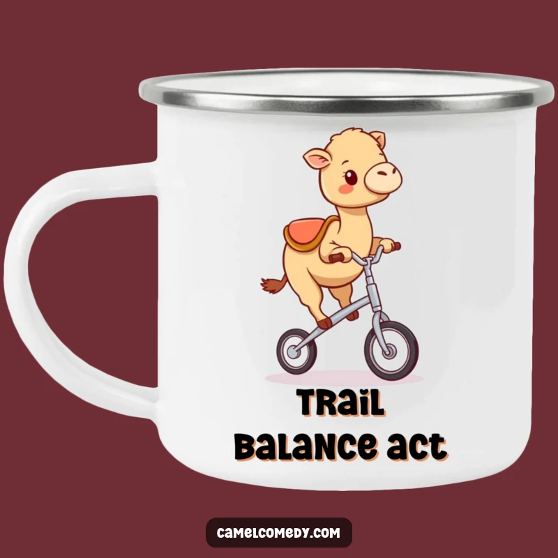 Funny Kawaii Camel Enamel Camping Mug: Unicycle Wobbles for Outdoor Laughs