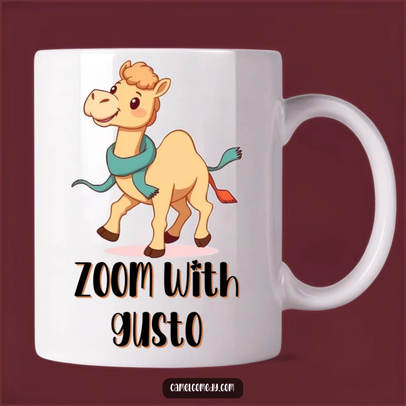 Funny Galloping Camel Mug - Jaunty Scarf Smiles, Hilarious Rider Gift