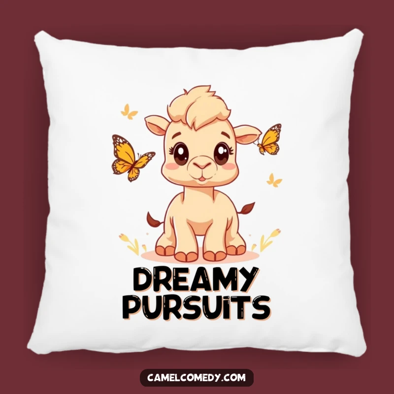 Funny Camel Butterfly Chase Pillow: Soft Whimsical Wide Eyes, Cute Funny Gift