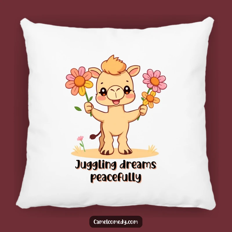 Funny Camel Juggler Pillow: Cozy Desert Flower Cushion, Adorable Humorous Gift