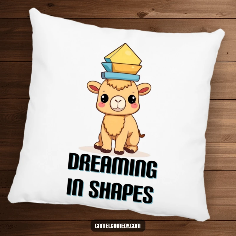 Funny Kawaii Camel Pillow showcasing a camel with perfectly balanced geometric shapes, offering comfort and aesthetic appeal.