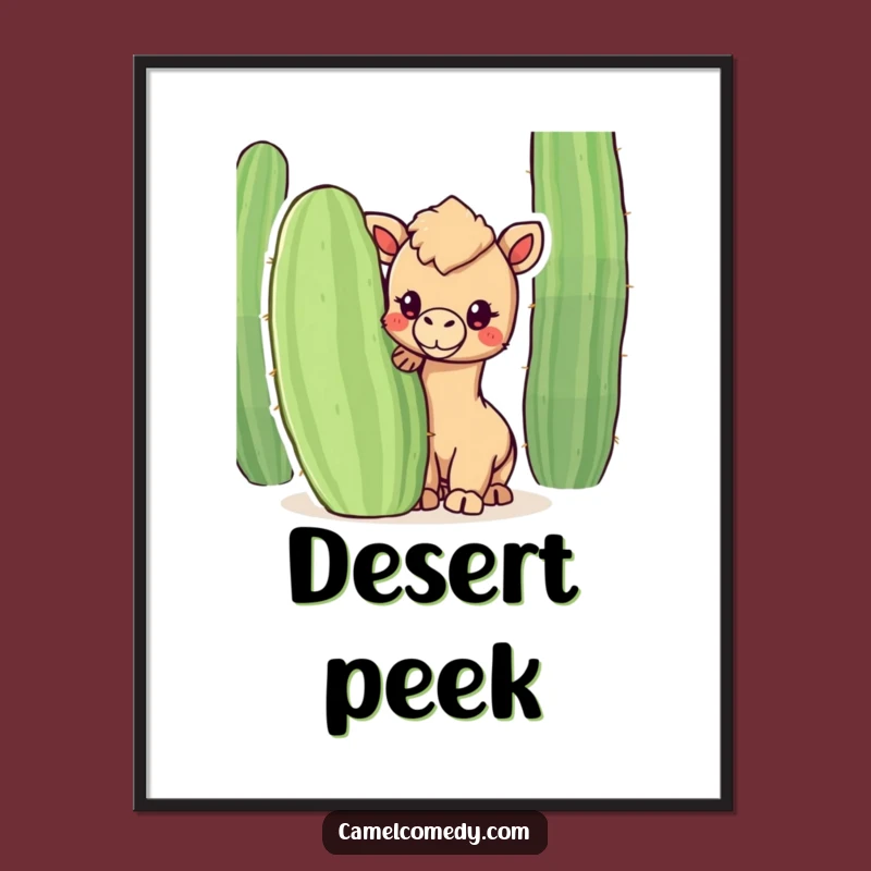 Funny Kawaii Camel Cactus Digital Art: Printable Cute Desert Peek, Instant Funny Gift