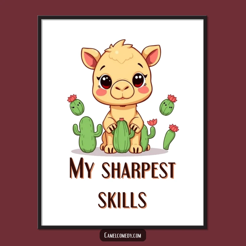 Funny Kawaii Camel Cactus Juggling Digital Art - Hilarious Desert Decor