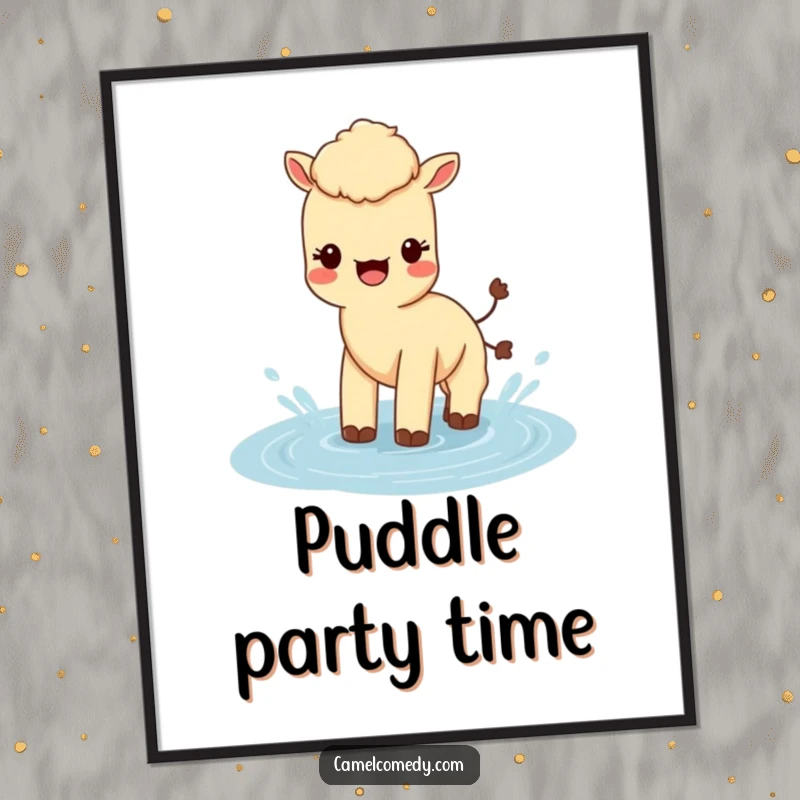 Funny Kawaii Camel Digital Art Print of a cute camel splashing in water, humorous and downloadable art.