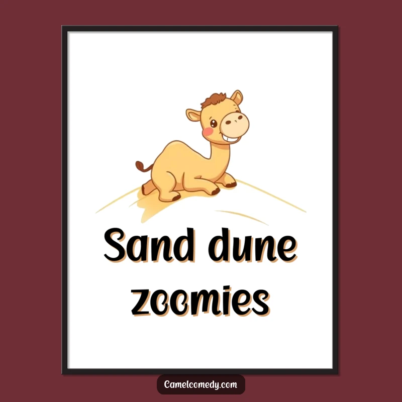 Funny Kawaii Camel Dune Slide Digital Art - Hilarious Desert Wall Decor
