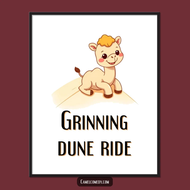Funny Kawaii Camel Dune Slide Digital Art: Instant Desert Joy and Laughter