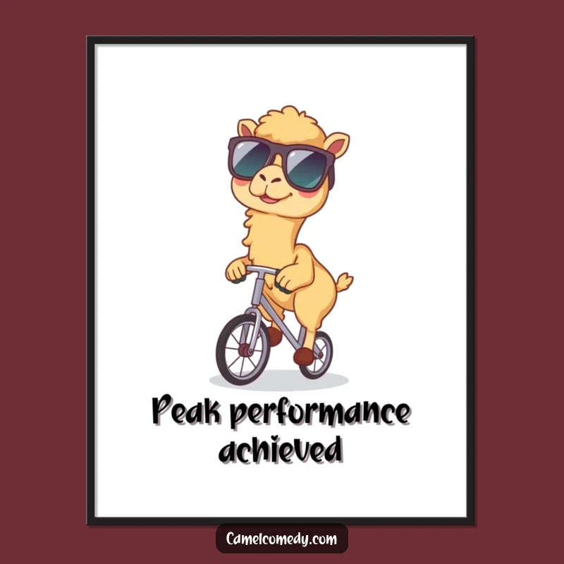 Funny Kawaii Camel Unicycle Digital Art - Hilarious Camel Wall Decor Gift