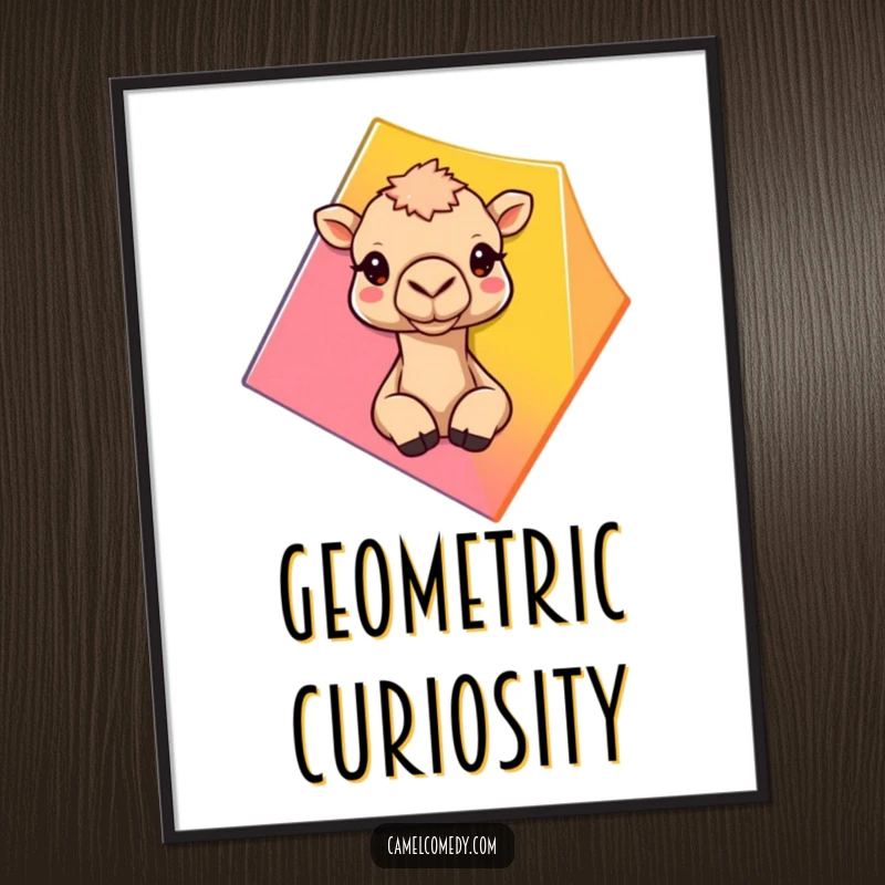 Funny camel peeking from behind a geometric shape, available as a humorous digital art print download.