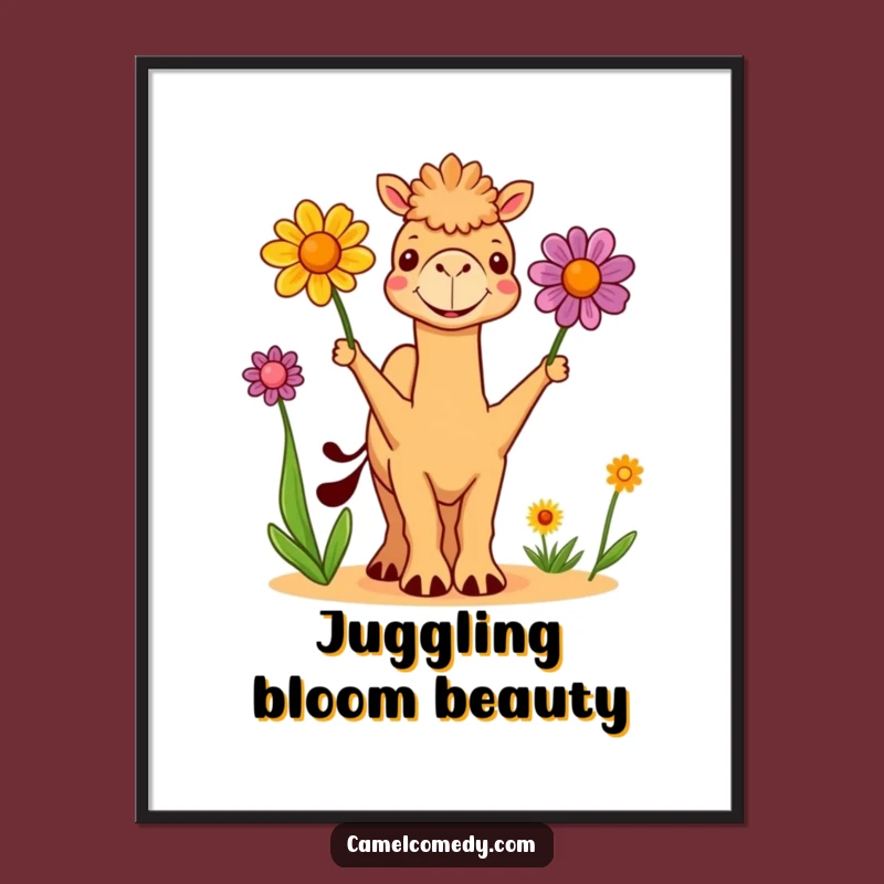 Funny Cute Camel Juggling Flowers Digital Art - Instant Humorous Decor