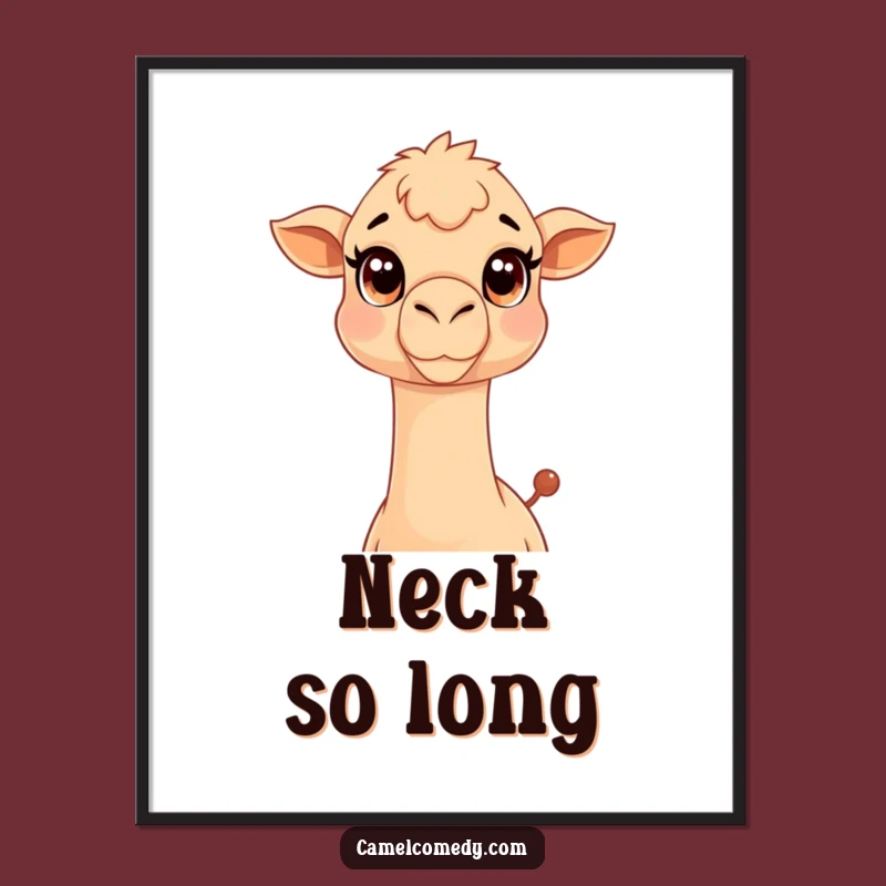 Funny Kawaii Camel Digital Art: High-Res Neck-Stretching Camel Print, Instant Gift