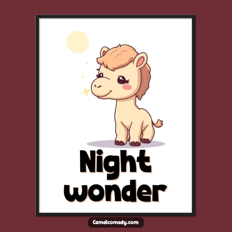 Funny Curious Camel Digital Art: Moonbeam Wonder Print, Gift