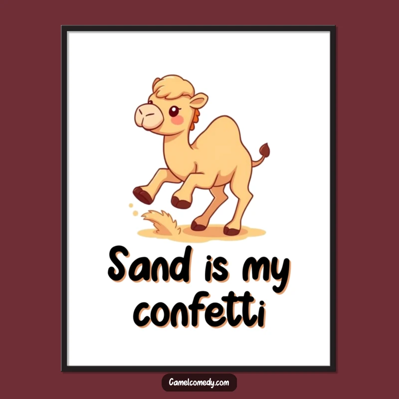 Funny Kawaii Camel Digital Art: High-Res Sand-Kicking Camel Print, Instant Gift