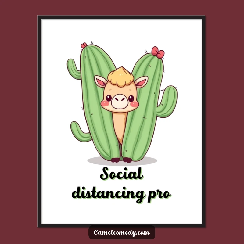 Funny Kawaii Camel Cactus Digital Art - Hilarious Desert Wall Decor Gift