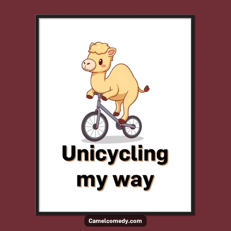Funny Kawaii Camel Unicycle Digital Art - Hilarious Circus Decor