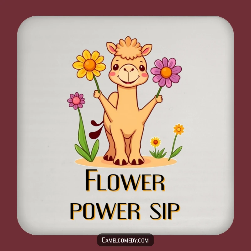Funny Cute Camel Juggling Flowers Coaster - Protect Surfaces with Humor