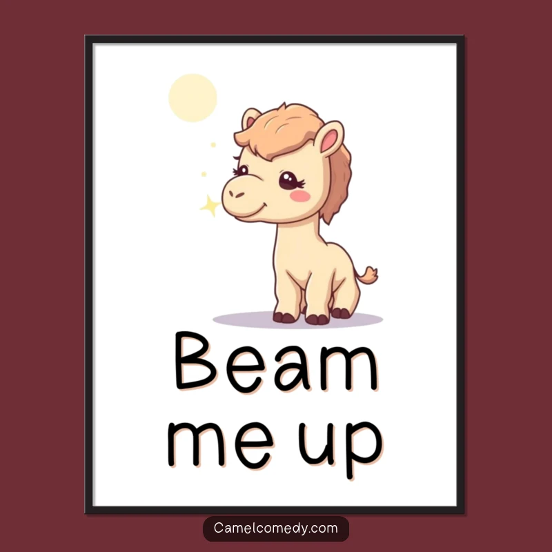 Funny Curious Camel Poster: Enchanting Moonbeam Art Print, Gift
