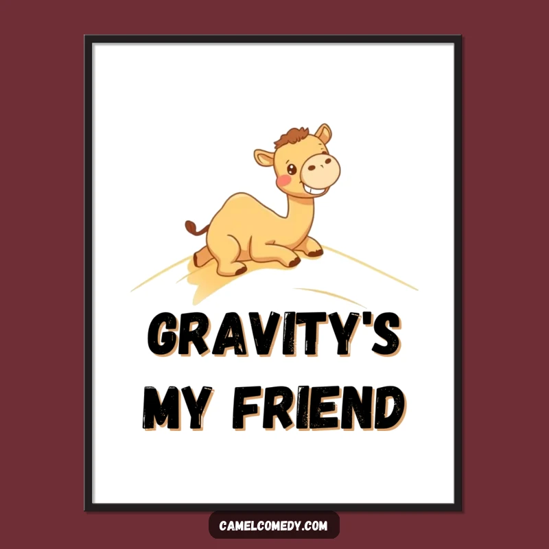 Funny Kawaii Camel Dune Slide Poster - Hilarious Desert Art Print