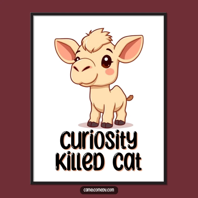 Funny Kawaii Camel Poster: Listening Camel Art, Humorous Decor Gift