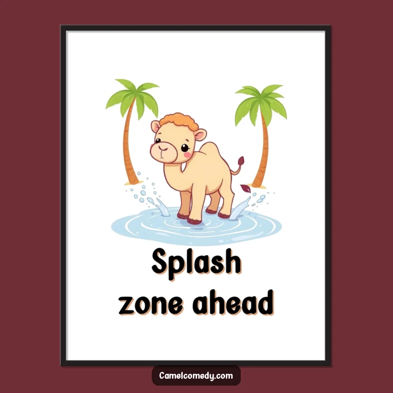 Funny Kawaii Camel Poster - Playful Oasis Splash, Quirky Wall Art Funny Gift!