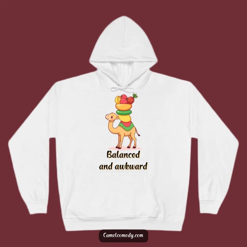 Funny Kawaii Camel Hoodie: Cozy Fruit-Balancing Camel Sweatshirt, Perfect Gift