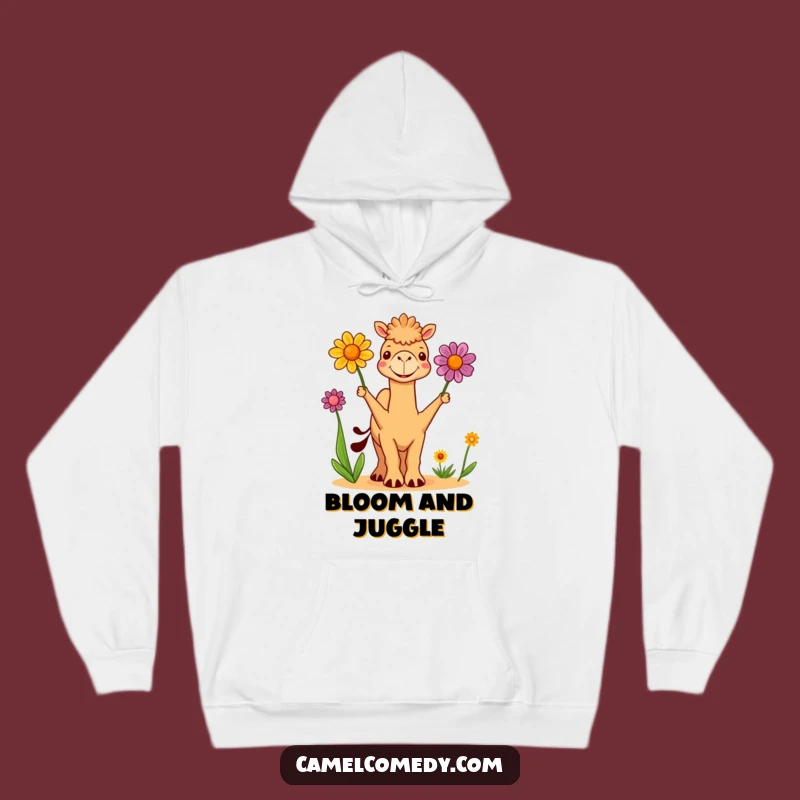 Funny Cute Camel Juggling Flowers Hoodie - Cozy & Hilarious Bloom Gift