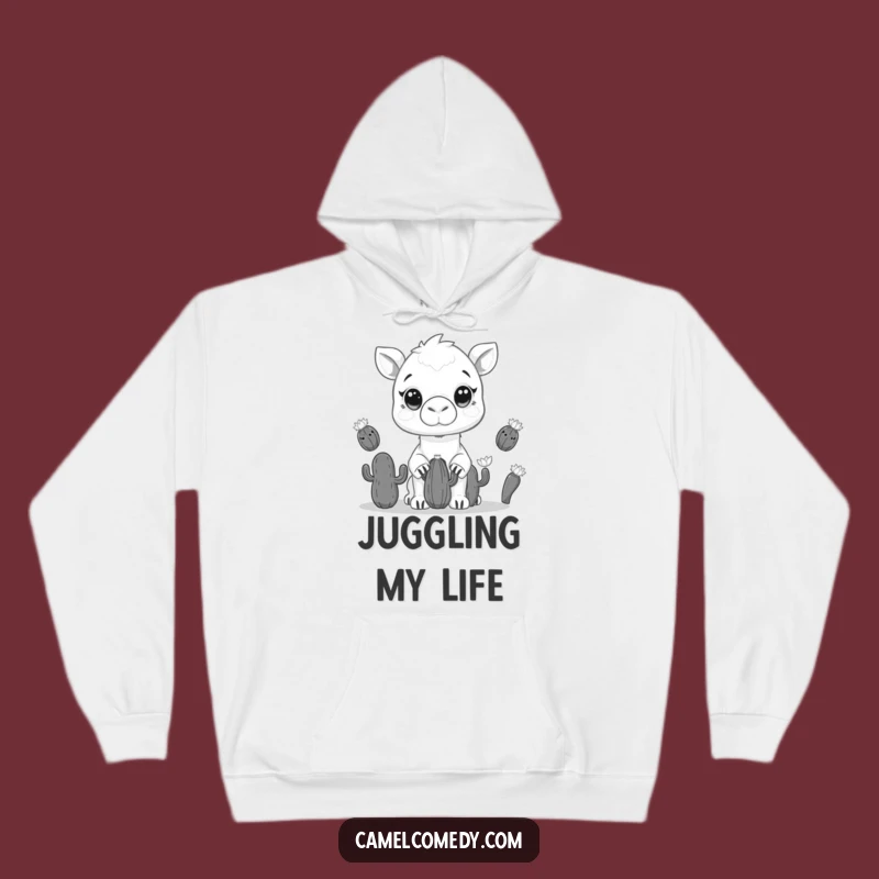 Funny Kawaii Camel Cactus Juggling Hoodie - Cozy & Hilarious Desert Style