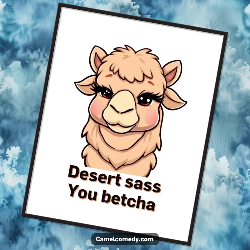 Funny Free Printable Wall Art: A camel adorned with lengthy eyelashes winks mischievously, adding a funny touch to your decor.