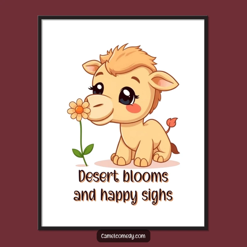 Free Printable Camel Wall Art: Smiling Flower Sniff Downloadable Decor