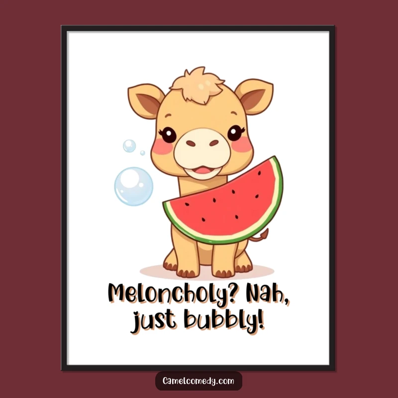 Free Printable Wall Art: Funny Camel Blowing Watermelon Bubble Quirky Downloadable Art Gift