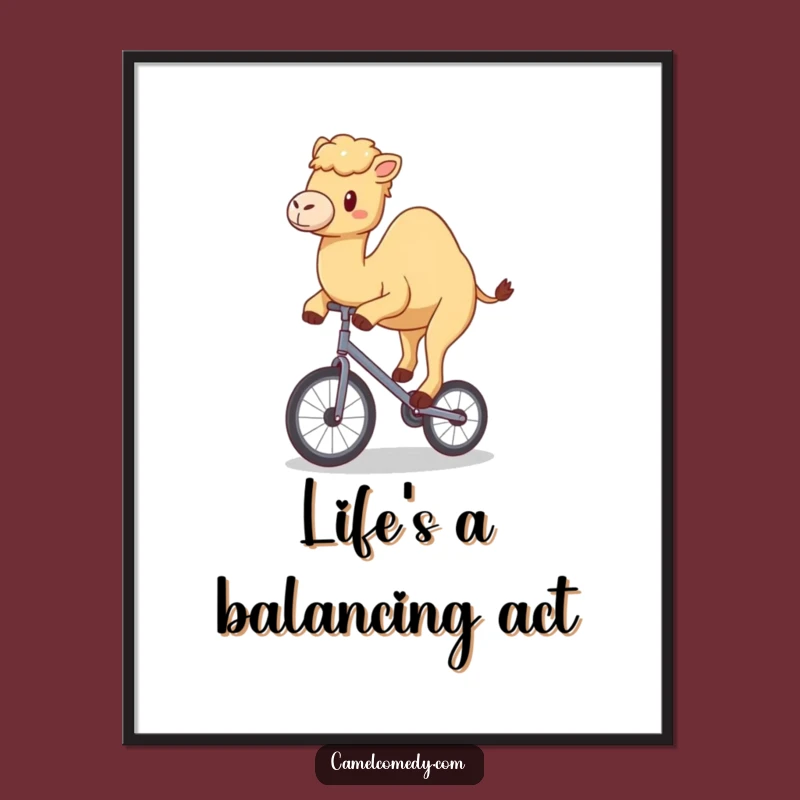 Free Printable Wall Art: Funny Kawaii Camel Unicycle Wobble Humorous Download