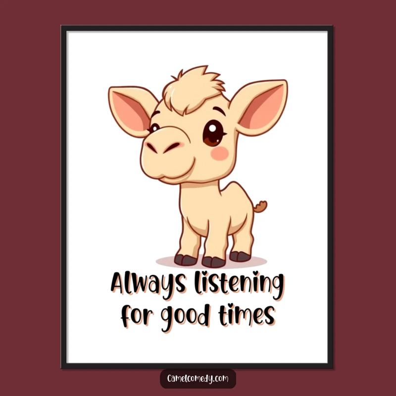 Funny Free Printable Wall Art: Kawaii Camel Listening Ears, Humorous Downloadable Decor