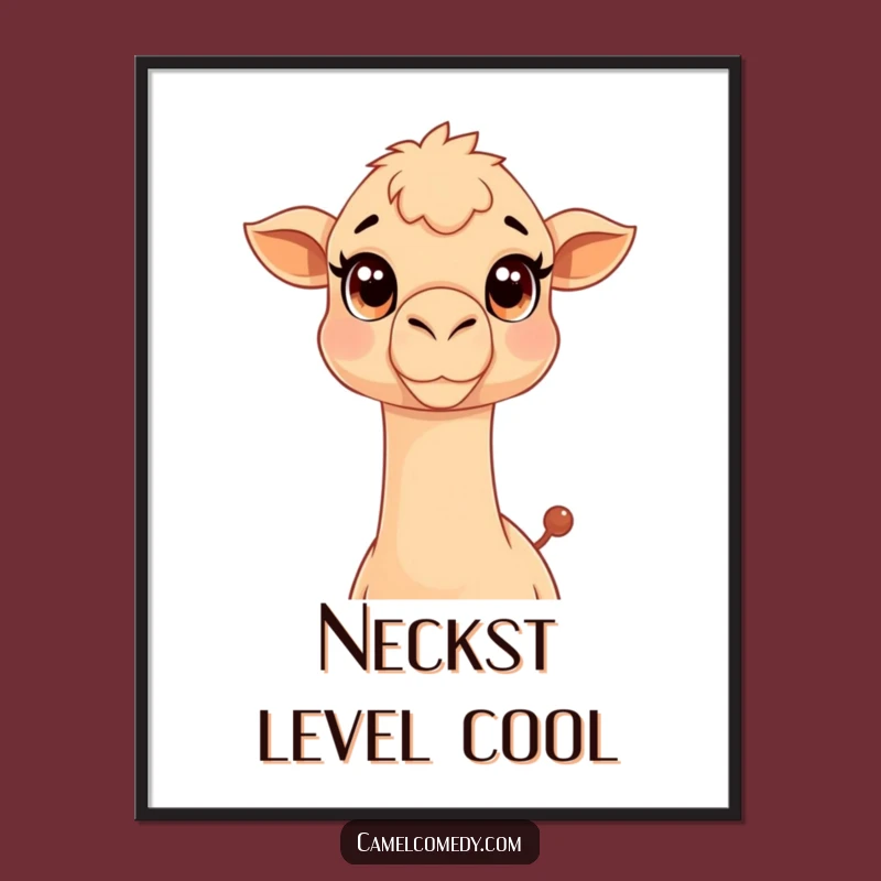 Funny Free Printable Wall Art: Kawaii Camel Neck Stretch, Humorous Downloadable Desert Decor