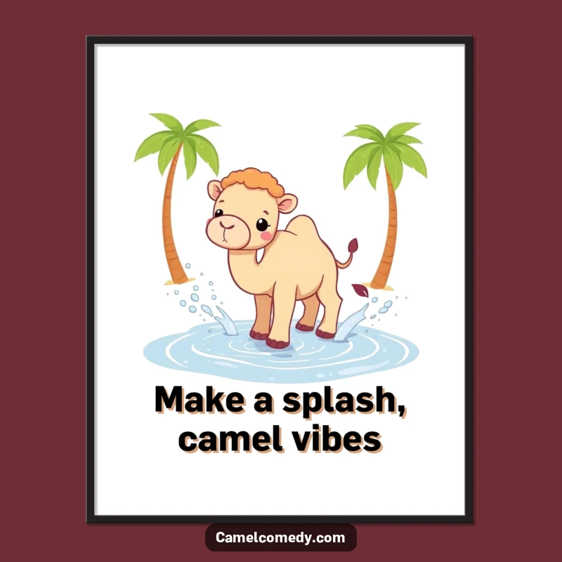 Funny Free Printable Wall Art: Kawaii Camel Oasis Splash