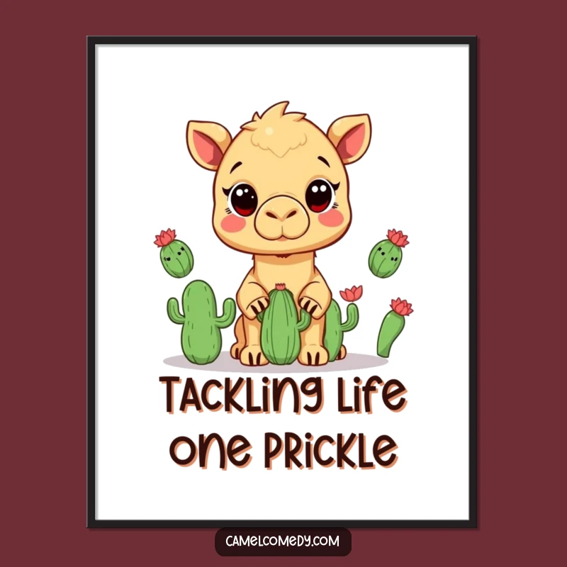 Free Printable Wall Art: Funny Kawaii Camel Cactus Juggler Humorous Download