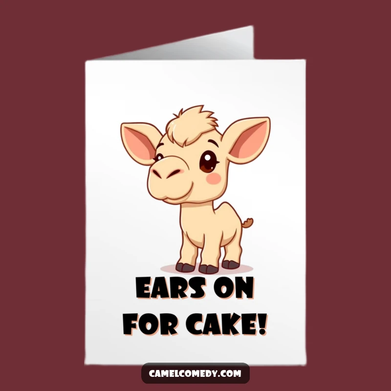 Free Printable Birthday Card: Funny Kawaii Camel Listening, Curious Greeting, Humorous Downloadable Gift