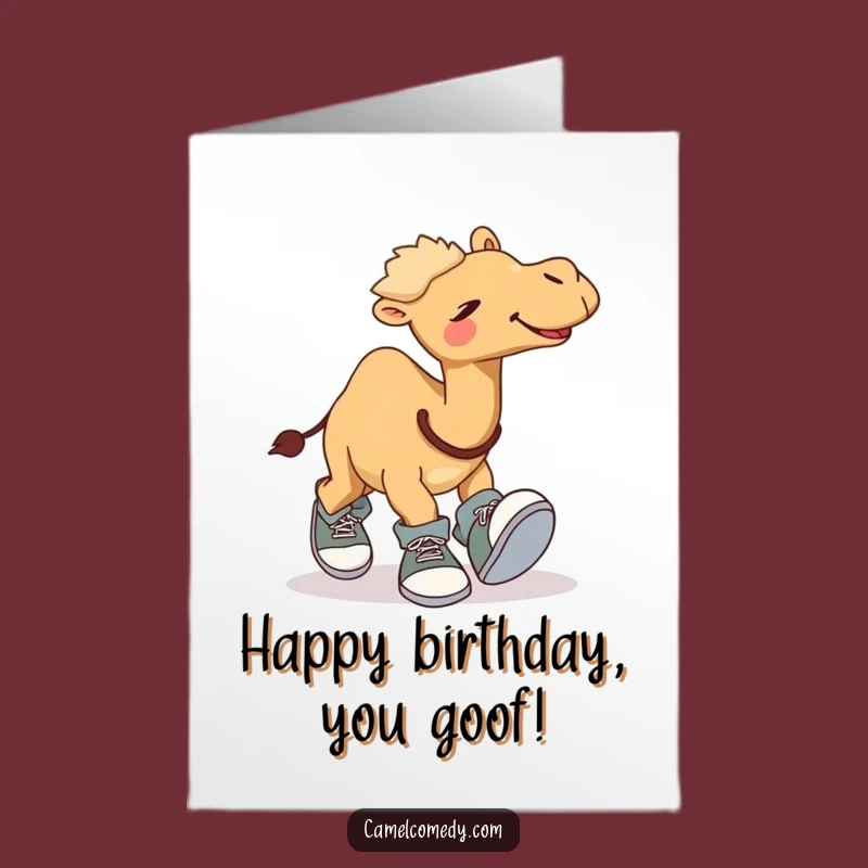 Free Printable Birthday Card: Giggling Camel Tripping - Hilarious Downloadable Gift