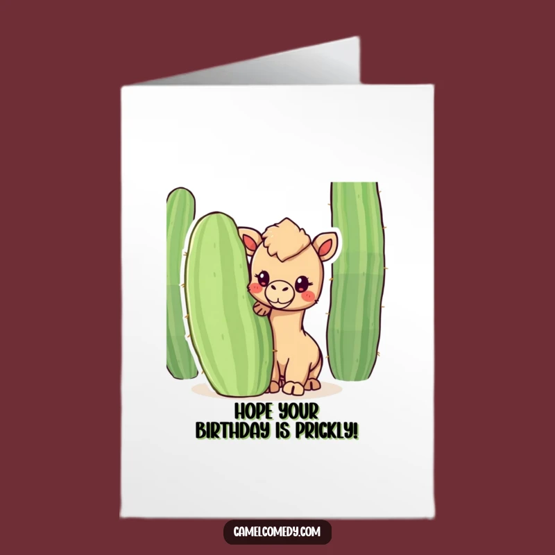 Free Printable Birthday Card: Kawaii Camel Cactus Peek - Funny DIY Downloadable Gift