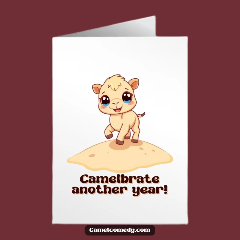 Free Printable Funny Birthday Card: Bouncing Camel Joyful Dune Downloadable Gift