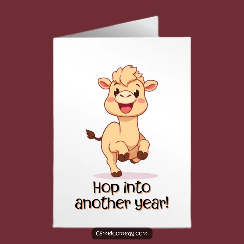 Free Printable Birthday Card: Happy Camel Hopping, Funny Downloadable Gift Joy