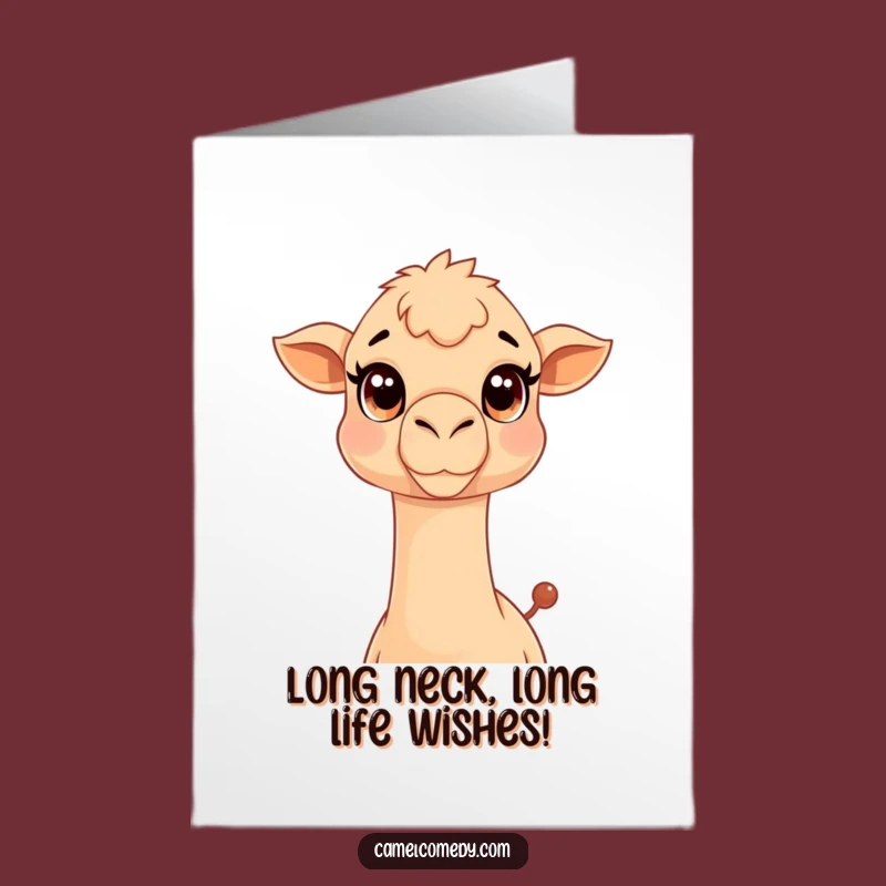 Free Printable Birthday Card: Funny Kawaii Camel Neck Greeting, Perfect Humorous Downloadable Gift