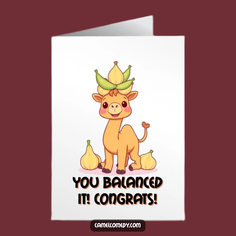 Free Printable Congrats Card: Camel Balancing Gourds, Funny Downloadable Celebration Gift