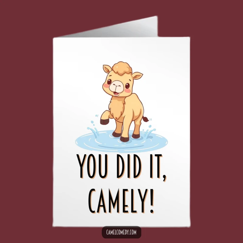 Free Printable Congrats Card: Funny Camel Splash Celebration, Downloadable Gift Idea