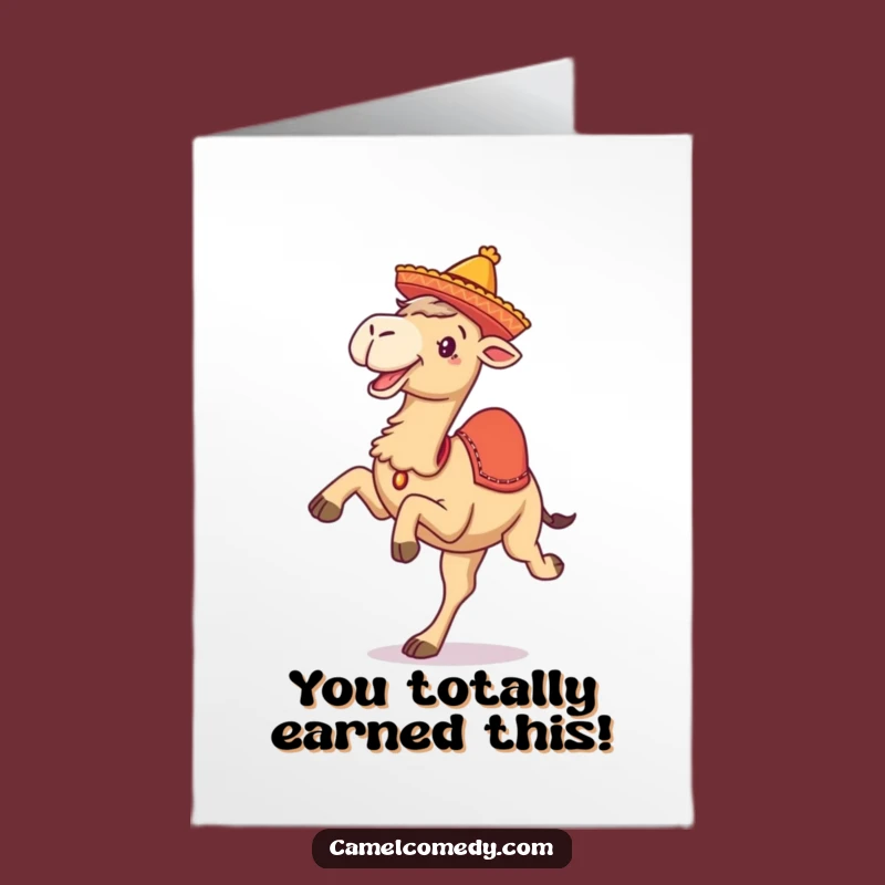 Free Printable Congrats Card: Joyful Camel Kicking Legs, Downloadable for Celebrations