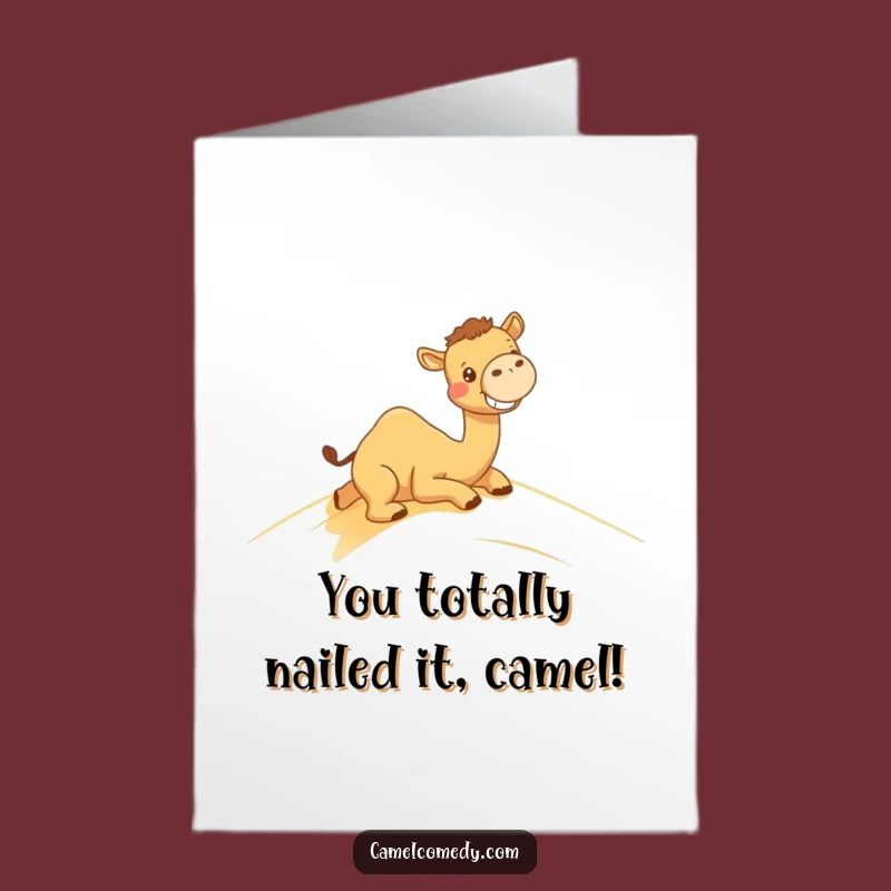 Free Printable Congrats Card: Kawaii Camel Sand Dune Slide Celebration Download