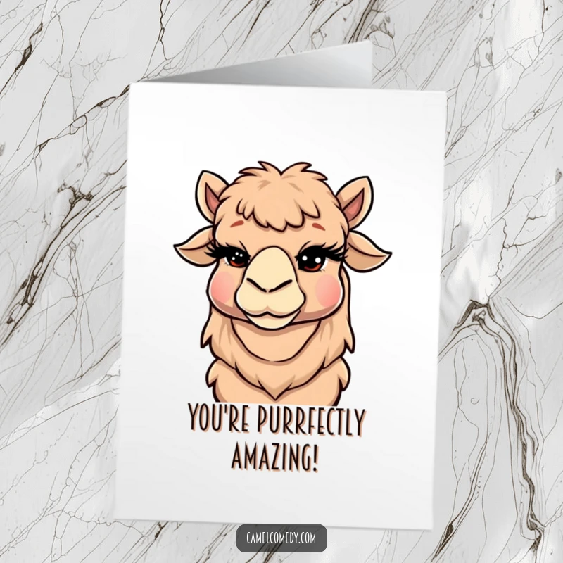Funny Free Printable Congratulations Card: A camel with dramatic eyelashes winks, celebrating your success with a cheeky digital hello.