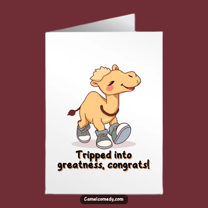 Free Printable Congratulations Card: Tripping Camel - Funny Downloadable Gift