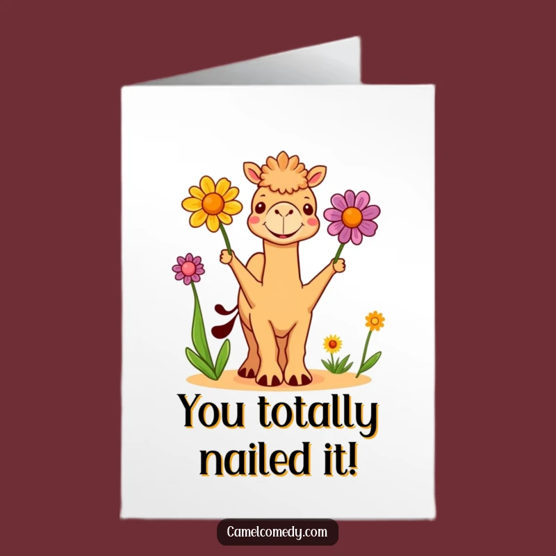Free Printable Juggling Camel Congrats Card: Funny Downloadable Gift for Any Win