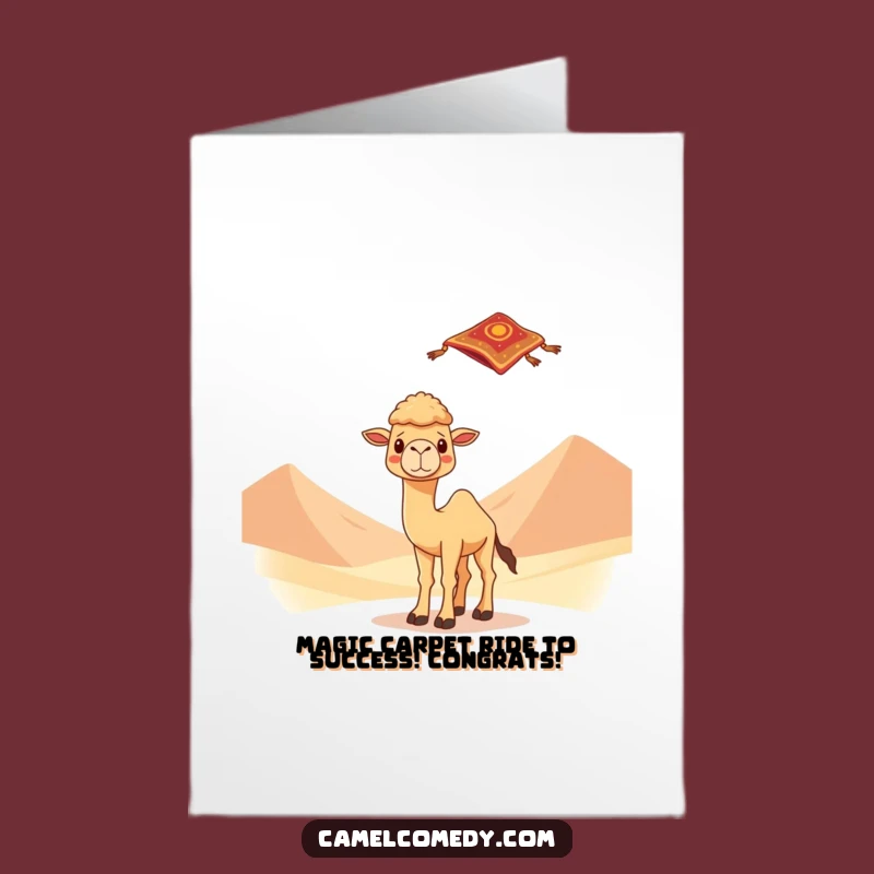 Free Printable Congrats Card: Kawaii Camel's Magic Carpet Moment - Downloadable