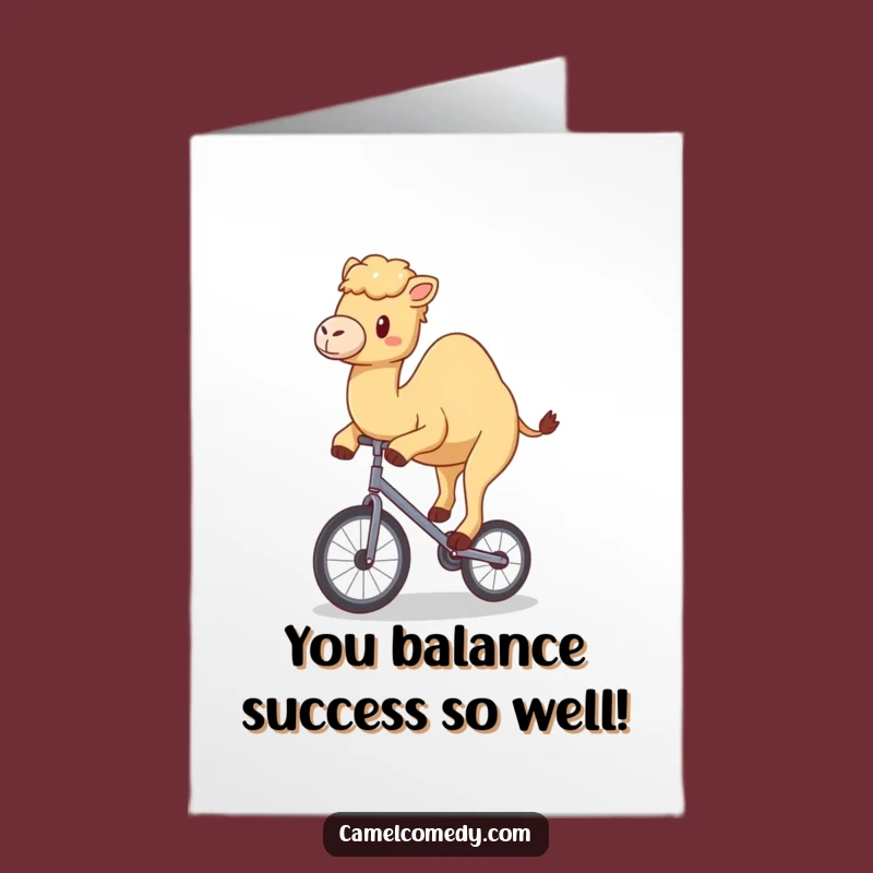Free Printable Congrats Card: Kawaii Camel Unicycle Triumph Download